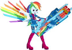 Size: 7161x4972 | Tagged: dead source, safe, artist:birdalliance, derpibooru import, rainbow dash, equestria girls, absurd resolution, armor, assault fireteam, boots, fireteam, high heel boots, open mouth, solo, weapon