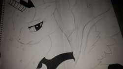 Size: 5312x2988 | Tagged: safe, artist:scottishlunaripoff, princess luna, alicorn, pony, big eyes, pencil drawing, spread wings, traditional art, wings