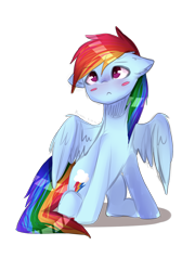 Size: 2162x3000 | Tagged: safe, artist:kurochhi, derpibooru import, rainbow dash, pegasus, pony, blushing, floppy ears, solo