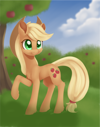 Size: 1174x1489 | Tagged: safe, artist:dusthiel, applejack, earth pony, pony, apple tree, female, mare, solo, tree