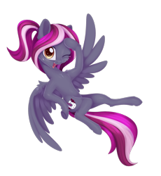 Size: 1512x1644 | Tagged: safe, artist:dusthiel, oc, oc:spotlight splash, pegasus, pony, anniversary, equestria daily, female, mare, mascot, one eye closed, open mouth, simple background, solo, transparent background, wink