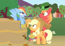 Size: 1000x700 | Tagged: safe, artist:dm29, derpibooru import, applejack, big macintosh, rainbow dash, earth pony, pegasus, pony, alcohol, cider, dashaholic, drunk, drunker dash, food, intoxicated, male, saint patrick's day, stallion, trio