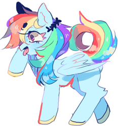 Size: 460x494 | Tagged: safe, artist:unico2, derpibooru import, rainbow dash, pegasus, pony, colored hooves, leg fluff, open mouth, simple background, solo, tongue out, white background