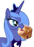 Size: 116x160 | Tagged: safe, artist:sailoryue, edit, princess luna, alicorn, pony, animated, chewing, chewing ponies, cute, eating, female, food, gif, lunabetes, mare, muffin, nom, s1 luna, simple background, solo, transparent background