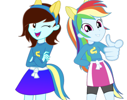 Size: 1515x1200 | Tagged: safe, artist:greenmachine987, artist:linormusicbeatpone, derpibooru import, rainbow dash, oc, oc:linormusicbeat, equestria girls, cute, fake tail, helping twilight win the crown, pony ears, simple background, transparent background, vector, wondercolts