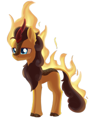 Size: 1608x2052 | Tagged: safe, artist:dusthiel, pumpkin smoke, kirin, sounds of silence, background kirin, cloven hooves, fire, lidded eyes, male, simple background, solo, transparent background, unamused