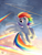 Size: 900x1200 | Tagged: safe, artist:1trick, derpibooru import, rainbow dash, pegasus, pony, flying, looking at you, smiling, solo, spread wings