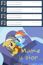 Size: 663x1000 | Tagged: safe, artist:drumblastingquilava, daring do, rainbow dash, pegasus, pony, ask, askdashanddo, bed, thermometer, tumblr