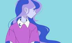 Size: 1260x756 | Tagged: safe, artist:katuhira_rinmi, princess luna, vice principal luna, equestria girls, arai chie, blue background, bust, cutie mark on clothes, female, profile, sayonara zetsubo sensei, simple background, solo