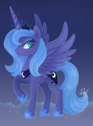 Size: 753x1024 | Tagged: safe, artist:mn27, princess luna, alicorn, pony, crown, cute, female, jewelry, lunabetes, mare, regalia, s1 luna, solo, spread wings, wings