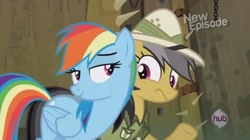 Size: 1015x569 | Tagged: safe, screencap, daring do, rainbow dash, pegasus, pony, daring don't, season 4, bedroom eyes, do not want, fortress of talacon, out of context, shipping fuel