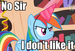 Size: 672x454 | Tagged: safe, rainbow dash, pegasus, pony, daring don't, angry, image macro, mr. horse, national random holiday party day, rainbow dash is best facemaker, rainbow dash is not amused, ren and stimpy, solo, unamused