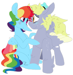 Size: 922x950 | Tagged: safe, artist:goatpaste, derpibooru import, derpy hooves, rainbow dash, pegasus, pony, derpydash, female, lesbian, mare, shipping, simple background, transparent background