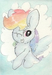 Size: 679x977 | Tagged: safe, artist:slightlyshade, derpibooru import, rainbow dash, pegasus, pony, solo, traditional art