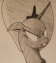 Size: 1511x1697 | Tagged: safe, artist:polar_storm, princess luna, alicorn, pony, luna eclipsed, angry, female, mare, monochrome, simple background, sketch, solo, traditional art, white background