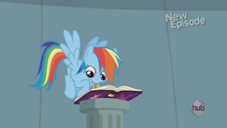 Size: 1141x642 | Tagged: safe, screencap, rainbow dash, pegasus, pony, daring don't, season 4, cute, flying, friendship journal, mouth hold, solo, writing