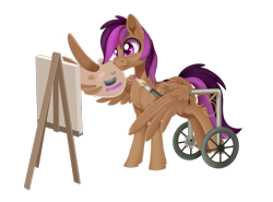 Size: 1515x1119 | Tagged: safe, artist:dusthiel, stellar eclipse, pegasus, pony, canvas, easel, male, paintbrush, painting, simple background, solo, stallion, transparent background, wheelchair, wing hands, wings