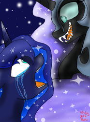 Size: 320x430 | Tagged: safe, artist:blazing-fox, nightmare moon, princess luna, alicorn, pony, crying, fangs, female, mare, open mouth, paint tool sai, teeth