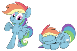 Size: 2754x1838 | Tagged: dead source, safe, artist:jittery-the-dragon, derpibooru import, rainbow dash, pegasus, pony, behaving like a cat, chest fluff, cute, dashabetes, ear fluff, eyes closed, prone, simple background, sleeping, solo, transparent background