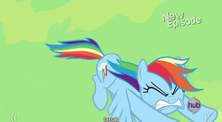 Size: 638x351 | Tagged: safe, screencap, rainbow dash, pegasus, pony, daring don't, meme, solo, youtube caption