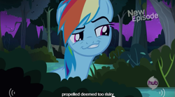 Size: 639x354 | Tagged: safe, screencap, rainbow dash, pegasus, pony, daring don't, meme, smugdash, solo, youtube caption