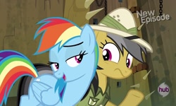 Size: 900x541 | Tagged: safe, screencap, daring do, rainbow dash, pegasus, pony, daring don't, fortress of talacon