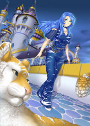 Size: 1542x2156 | Tagged: safe, artist:jay-kuro, princess luna, big cat, human, tiger, clothes, commission, female, humanized, looking at you, s1 luna