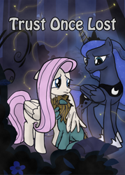 Size: 1500x2100 | Tagged: safe, artist:anon3mous1, fluttershy, princess luna, oc, alicorn, pegasus, pony, unicorn, fanfic:trust once lost, crying, female, filly, hug, mare, sad, self insert, winghug