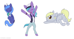 Size: 1024x545 | Tagged: safe, artist:dusthiel, azure velour, derpy hooves, princess luna, alicorn, pony, bipedal, butt, dock, featureless crotch, plot, plushie, s1 luna, simple background, transparent background