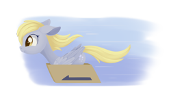 Size: 1938x1095 | Tagged: safe, artist:dusthiel, derpy hooves, pegasus, pony, atg 2020, box, cardboard box, cute, daaaaaaaaaaaw, derpabetes, female, mare, newbie artist training grounds, pony in a box, profile, sliding, solo