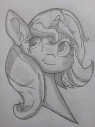Size: 2448x3264 | Tagged: safe, artist:dashybestpony, princess luna, alicorn, pony, bust, cute, female, filly, mare, monochrome, portrait, s1 luna, simple background, smiling, solo, traditional art, woona, younger