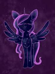 Size: 993x1338 | Tagged: safe, artist:dusthiel, tantabus, pony, abstract background, atg 2020, constellation, eyes closed, newbie artist training grounds, smiling, solo, spread wings, wings