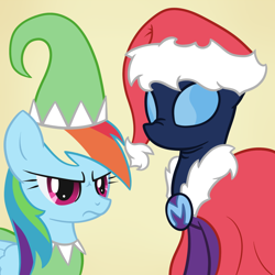 Size: 900x900 | Tagged: safe, artist:arrkhal, mare do well, rainbow dash, pegasus, pony, the mysterious mare do well, clothes, elf costume, elf hat, hat, santa costume, santa hat, secret santa