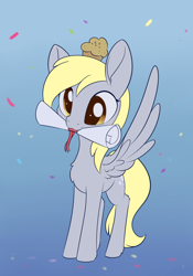 Size: 924x1322 | Tagged: safe, artist:dusthiel, derpy hooves, pegasus, pony, atg 2020, cute, derpabetes, diploma, female, food, mare, mouth hold, muffin, newbie artist training grounds, solo