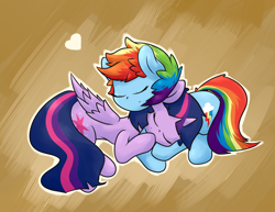 Size: 4200x3240 | Tagged: safe, artist:bloodatius, derpibooru import, rainbow dash, twilight sparkle, twilight sparkle (alicorn), alicorn, pegasus, pony, cuddling, female, lesbian, mare, shipping, sleeping, snuggling, twidash