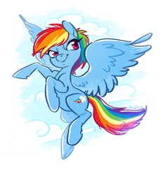 Size: 629x689 | Tagged: safe, artist:jagzilla, rainbow dash, pegasus, pony, cloud, female, flying, mare, sky, solo, spread wings, wings