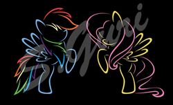 Size: 2850x1737 | Tagged: safe, artist:s.guri, derpibooru import, fluttershy, rainbow dash, pegasus, pony, minimalist, vector, watermark