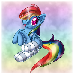 Size: 741x749 | Tagged: source needed, safe, artist:rainbow-hugzxx, rainbow dash, pegasus, pony, clothes, socks, solo, striped socks