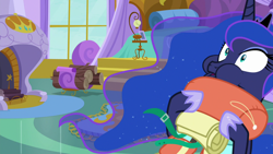 Size: 1280x720 | Tagged: safe, screencap, princess luna, alicorn, pony, between dark and dawn, fireplace, log, solo