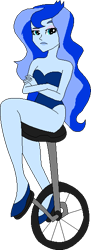 Size: 220x607 | Tagged: safe, artist:erichgrooms3, artist:selenaede, princess luna, vice principal luna, equestria girls, bare arms, bare shoulders, base used, clothes, crossed arms, cute, female, frown, legs, leotard, looking to the left, lunabetes, sexy, shoes, simple background, sitting, solo, transparent background, unicycle, vector