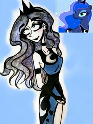 Size: 1924x2552 | Tagged: safe, artist:citi, edit, edited screencap, screencap, princess luna, human, female, humanized, screencap reference, solo, traditional art