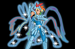 Size: 2000x1312 | Tagged: safe, artist:bonaldo-kun, rainbow blitz, rainbow dash, human, armor, crossover, humanized, light skin, parody, rule 63, saint seiya, simple background, solo