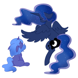 Size: 3000x3000 | Tagged: safe, artist:pollyroid, princess luna, alicorn, pony, ethereal mane, facing away, female, filly, self ponidox, simple background, solo, starry mane, transparent background, woona, younger