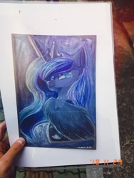 Size: 774x1032 | Tagged: safe, artist:cosmotic1214, princess luna, alicorn, pony, colored, deviantart watermark, marker drawing, obtrusive watermark, pencil drawing, solo, traditional art, watermark