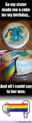 Size: 450x1721 | Tagged: safe, derpibooru import, rainbow dash, pegasus, pony, blue coat, cake, female, food, mare, multicolored mane