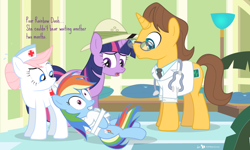 Size: 1080x650 | Tagged: safe, artist:dm29, doctor horse, doctor stable, nurse redheart, rainbow dash, twilight sparkle, twilight sparkle (alicorn), alicorn, pegasus, pony, daring don't, alternate ending, bad end, female, hat, mare, pith helmet, straitjacket