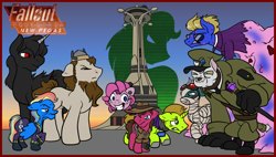 Size: 1300x740 | Tagged: safe, rainbow dash, oc, oc:cherry pie, oc:god, oc:pink-e, earth pony, pegasus, pony, unicorn, fallout equestria, fallout equestria: new pegas, fanfic, fanfic art, female, floppy ears, hooves, mare, ministry mares, new pegas, teeth