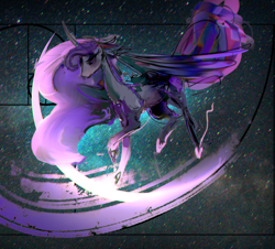 Size: 3052x2753 | Tagged: safe, artist:alumx, part of a set, princess luna, alicorn, pony, chromatic aberration, curved horn, error, fibonacci spiral, glitch, golden ratio, horn, missing accessory, solo, space, vent art