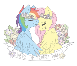 Size: 800x695 | Tagged: safe, artist:pawbit, fluttershy, rainbow dash, pegasus, pony, cute, female, floral head wreath, flower, flutterdash, lesbian, old banner, shipping