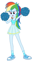 Size: 1800x3500 | Tagged: safe, alternate version, artist:mixiepie, derpibooru import, rainbow dash, equestria girls, belly button, cheerleader, cleavage, clothes, female, midriff, open mouth, pleated skirt, pom pom, school spirit, shoes, simple background, skirt, sneakers, socks, solo, tanktop, transparent background